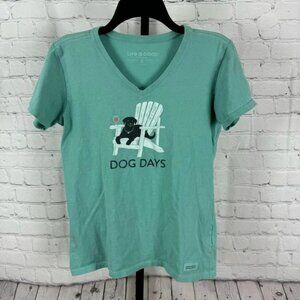 Life is Good Dog Days V-Neck Short Sleeve Shirt Size Small